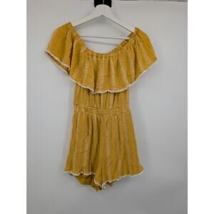 Lulus Off The Shoulder Romper Yellow Women's Small Summer Vacation Beachy